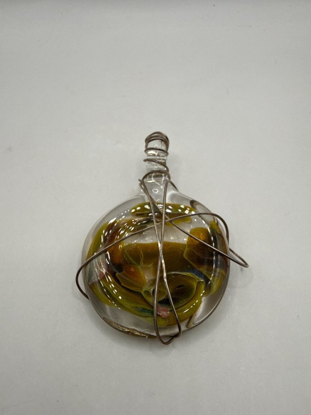 Vintage Art Glass Pendant Wire Wrapped Swirl Necklace Whimsigoth Boho Goblincore
